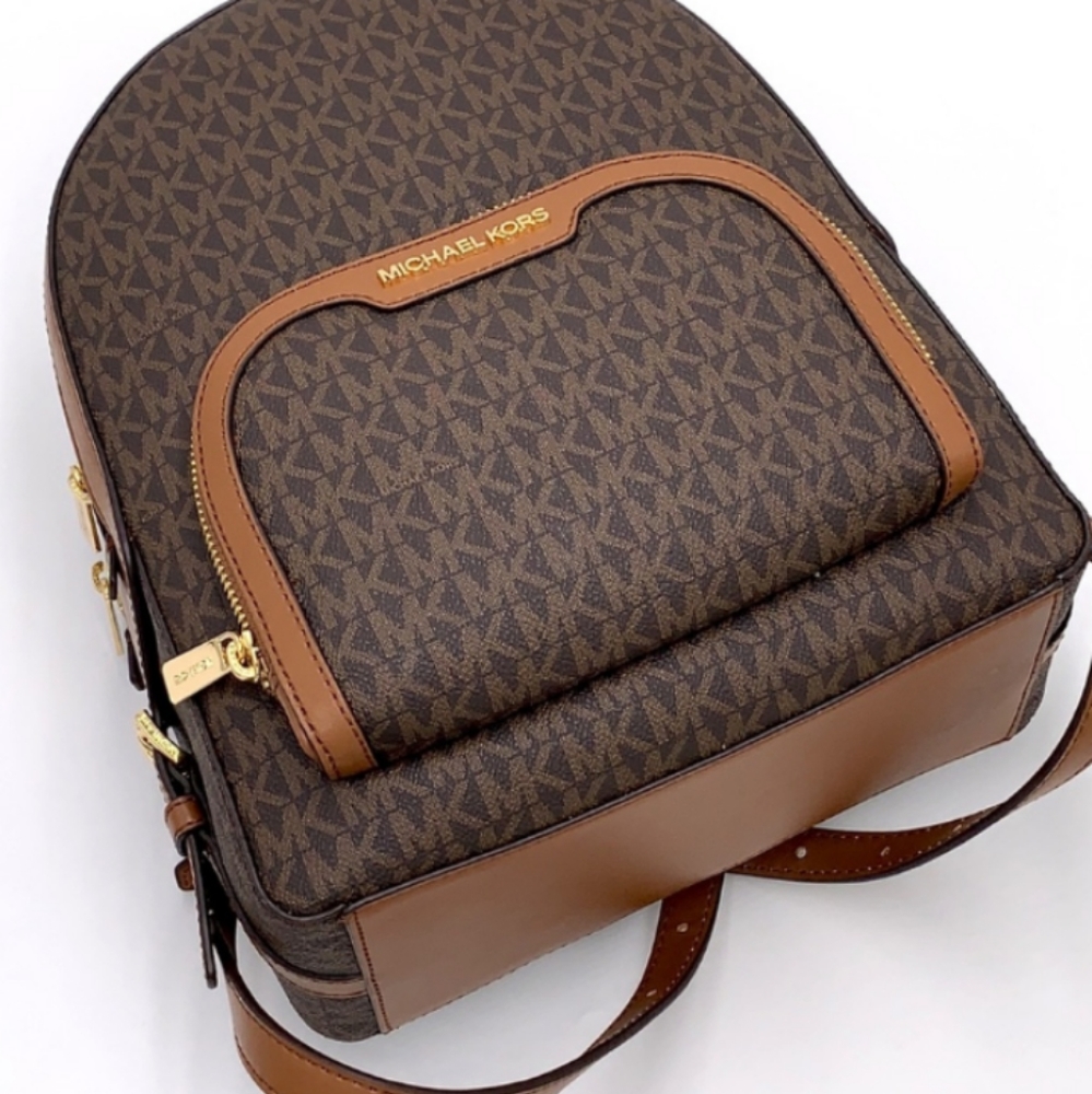 NWT Michael Kors Jaycee Brown Logo Backpack - Picture 6 of 7